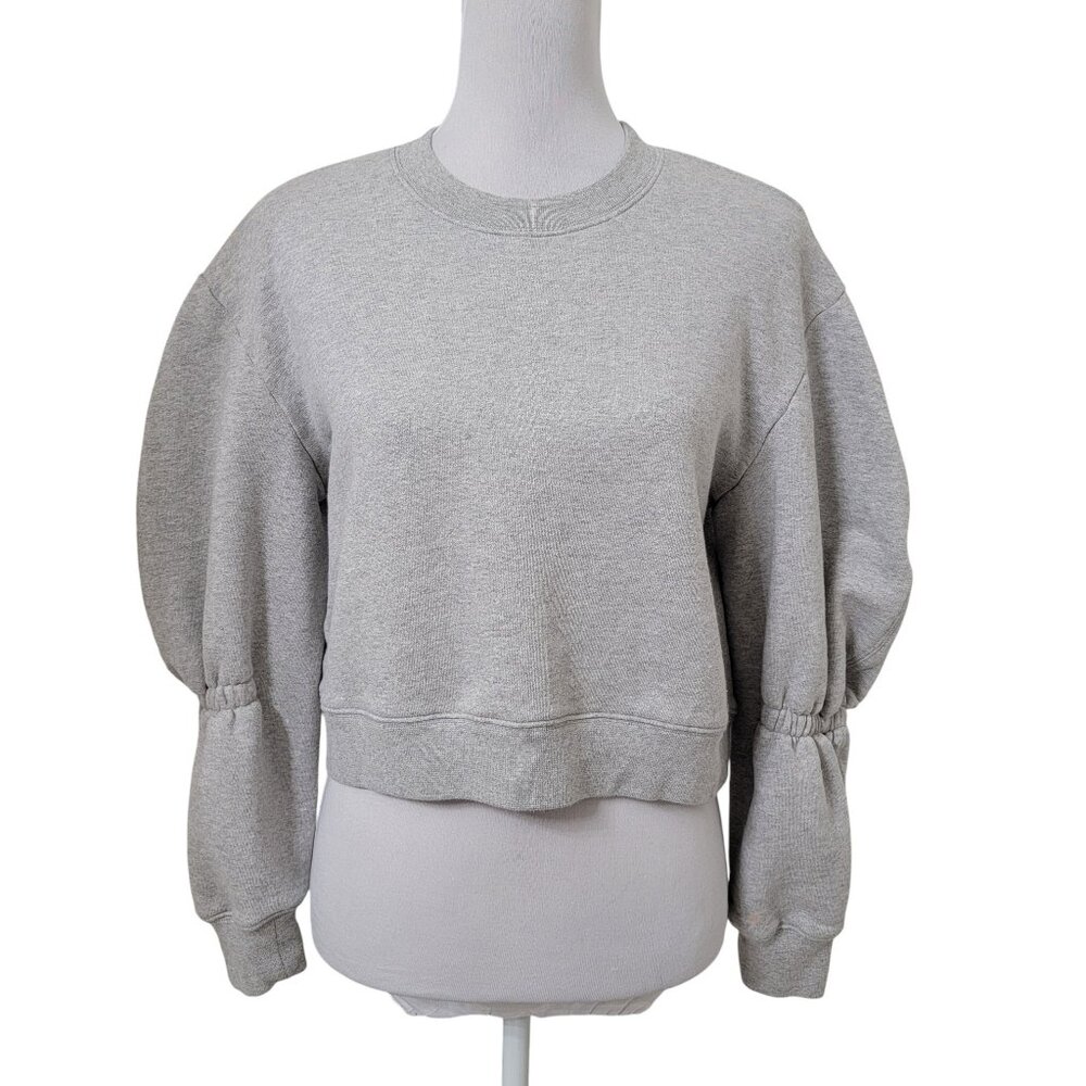 Tibi Size S Gray Sculpted Sleeve Cropped Sweatshirt